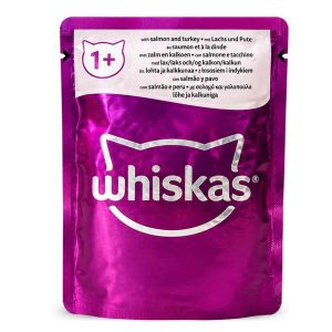 غذای مرطوب گربه ویسکاس Whiskas Tasty Mix با طعم سالمون و بوقلمون ۸۵ گرم